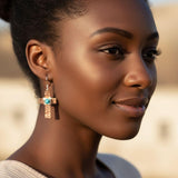 Handmade Hammered Copper Cross Earrings with Wire Wrapped Turquoise Beads