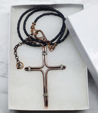 Handmade Large Copper and Silver Wire Cross Necklace for Men
