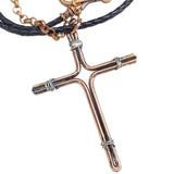Handmade Large Copper and Silver Wire Cross Necklace for Men