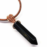 Handmade Rustic Wire Wrapped Gemstone Leather Necklace