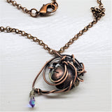 Handmade Wire Sculpted Green Crystal Copper Eye Necklace by Alexa Martha Designs