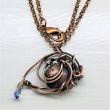 Handmade Wire Sculpted Green Crystal Copper Eye Necklace by Alexa Martha Designs