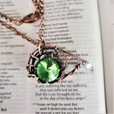 Handmade Wire Sculpted Green Crystal Copper Eye Necklace by Alexa Martha Designs