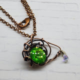 Handmade Wire Sculpted Green Crystal Copper Eye Necklace by Alexa Martha Designs