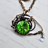 Handmade Wire Sculpted Green Crystal Copper Eye Necklace by Alexa Martha Designs