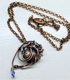 Handmade Wire Sculpted Green Crystal Copper Eye Necklace by Alexa Martha Designs