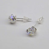 Handmade 6mm Silver Spiral Crystal Stud Earrings