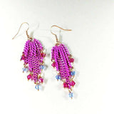 Hot Pink Tassel Chain Crystal Earrings by Alexa Martha Designs