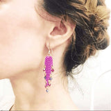 Hot Pink Tassel Chain Crystal Earrings by Alexa Martha Designs