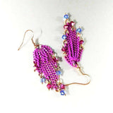 Hot Pink Tassel Chain Crystal Earrings by Alexa Martha Designs