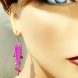 Hot Pink Tassel Chain Crystal Earrings by Alexa Martha Designs