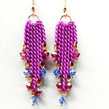 Hot Pink Tassel Chain Crystal Earrings by Alexa Martha Designs