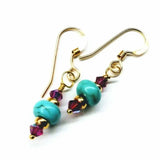 Hot Pink and Turquoise Gemstone 14 K Gold Filled Earrings