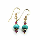 Hot Pink and Turquoise Gemstone14 K Gold Filled Earrings