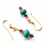 Hot Pink and Turquoise Gemstone14 K Gold Filled Earrings