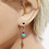 Hot Pink and Turquoise Gemstone14 K Gold Filled Earrings