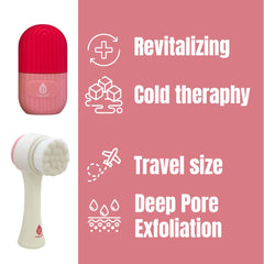 Perfect Skincare Duo: Ice Cube Facial Roller Massager for Face, Eyes, and Neck & Dual Sided Facial Cleansing Brush by Pursonic