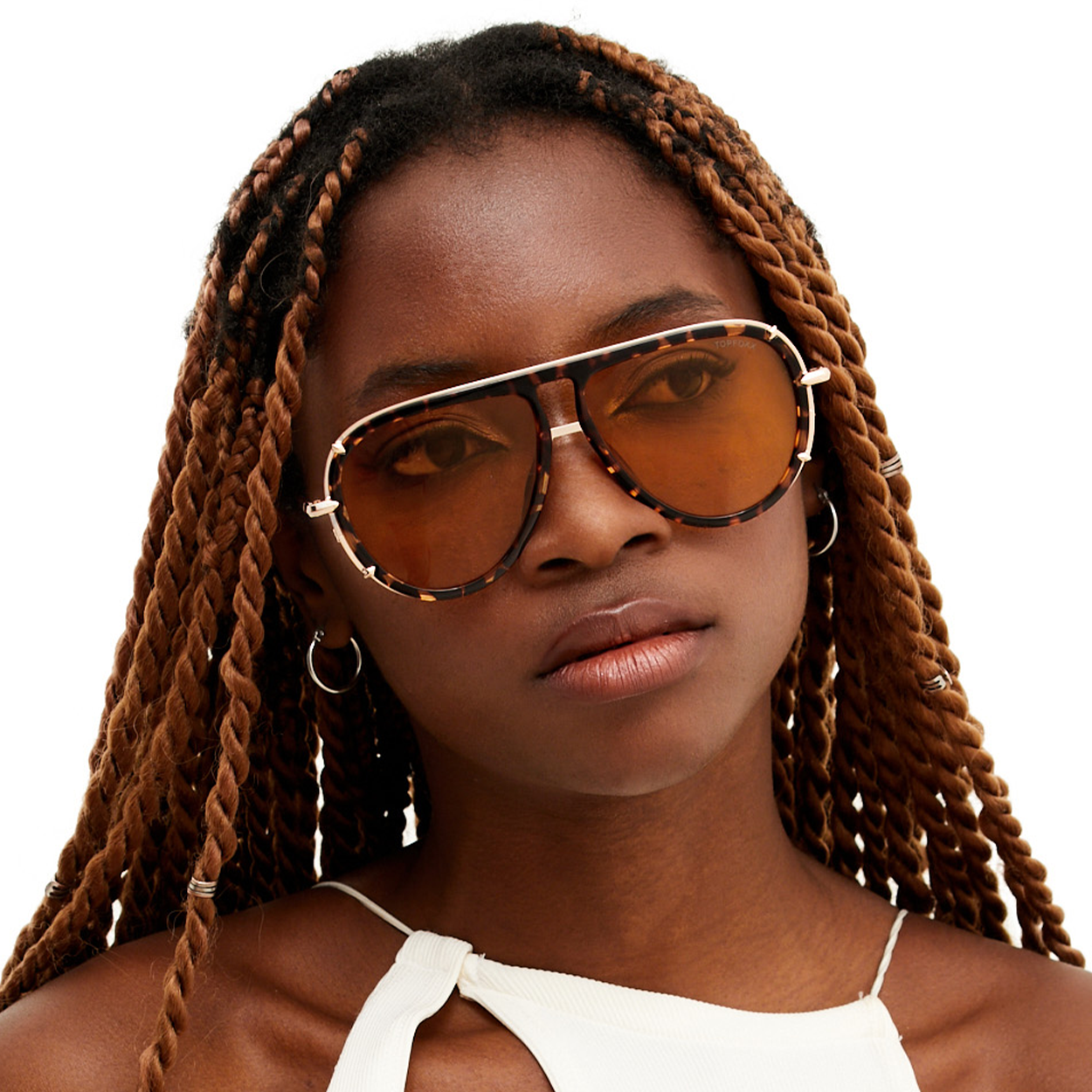 Ivy Luxe - Yellow Tangle-Free Round Aviator Sunglasses by TopFoxx