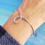 Silver Wire Wrapped Crystal Cancer Ribbon Cuff Bangle by Alexa Martha by Alexa Martha Designs