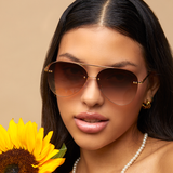 Smaller Megan 2 - Faded Brown Metal Aviator Sunglasses by TopFoxx