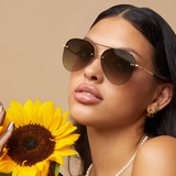 Smaller Megan 2 - Olive Metal Aviator Sunglasses with Gold Frame by TopFoxx