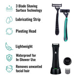 Mario Lopez Wireless Body Hair Trimmer & Shaver and Mario Lopez Disposable Razors - 3 Blade Shaving Surface Technology by Pursonic