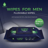 12 Pack of Flushable Man Wipes (1200 Mint Scented Wipes)