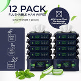 12 Pack of Flushable Man Wipes (1200 Mint Scented Wipes)