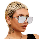 Bella - Chrome Silver Oversized Squared Aviators by TopFoxx