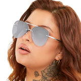 Smaller Megan 2 - Silver Metal Aviator Sunglasses by TopFoxx