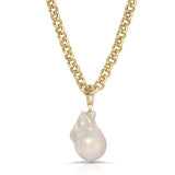Micro Royal Chain With Xl Baroque Pearl Pendant Necklace by eklexic