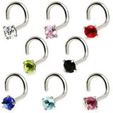 316L Surgical Steel Screw Nose Ring with Prong Set Gem by Fashion Hut Jewelry