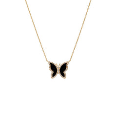 Pavé Diamond Outline Stone Butterfly Necklace 14K by By Adina Eden