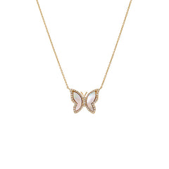 Pavé Diamond Outline Stone Butterfly Necklace 14K by By Adina Eden