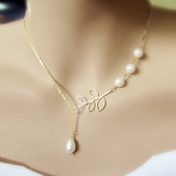 Pearls Of Joy Lariat Necklace In White Gold And Yellow Gold Plating by VistaShops