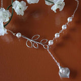 Pearly Lily Lariat Necklace White And Yellow Gold Plated by VistaShops