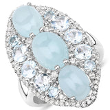 7.09 Carat Genuine Aquamarine and White Diamond .925 Sterling Silver Ring