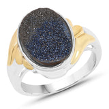 3.25 Carat Genuine Cobalt Blue Drusy .925 Sterling Silver Ring