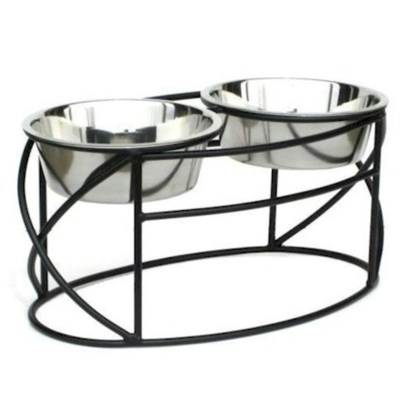 Oval Cross Double Raised Feeder