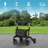Foldable Wheeled Walker with Backrest and Bag - Adjustable Height, Lightweight, and Sturdy Design for Enhanced Mobility Support by Pursonic