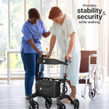 Foldable Wheeled Walker with Backrest and Bag - Adjustable Height, Lightweight, and Sturdy Design for Enhanced Mobility Support by Pursonic