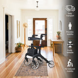 Foldable Wheeled Walker with Adjustable Height, 9-Inch Front and 8-Inch Rear Wheels, 300 lb Capacity
