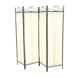 Black Metal 4-Panel Room Divider with Off-White Fabric Screen
