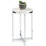 Round Cross Leg Design Coffee Side Table Nightstand with Faux Marble Top