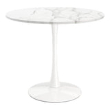 Modern Classic Round Pedestal Dining Table Marble Top with White Base