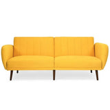 Modern Scandinavian Linen Upholstered Sofa Bed with Wooden Legs