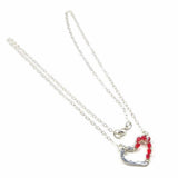 Silver Red Crystal Hammered Heart Necklace