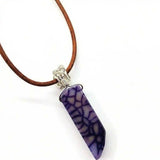 Silver Wrapped Purple Dyed Crackle Agate Point Necklace