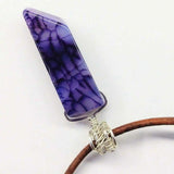 Silver Wrapped Purple Dyed Crackle Agate Point Necklace