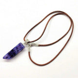 Silver Wrapped Purple Dyed Crackle Agate Point Necklace